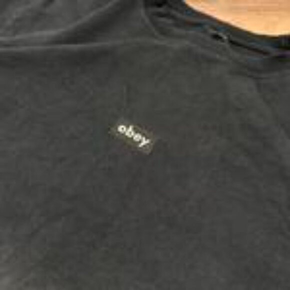 Obey Black Faded Box Logo Tee – Size M - Picture 2 of 4